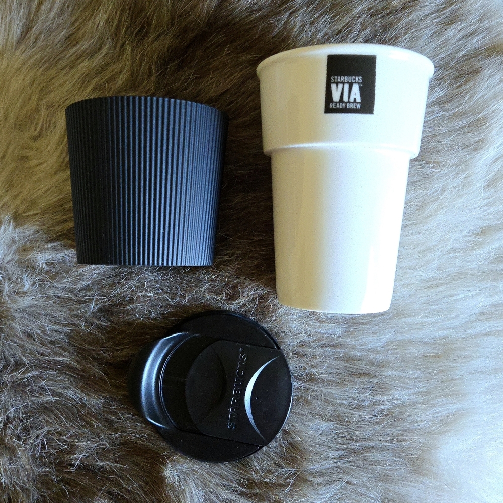 ( Starbucks ) 3 Piece Set: Ceramic Travel Mug, Removable Cup Cozy, & Lid - Picture 2 of 5